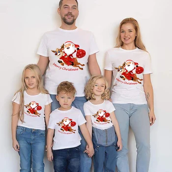 Рождественские топы для всей семьи эксклюзивного дизайна С Рождеством, семейная рождественская футболка с Санта-оленем