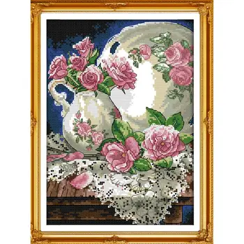 Розы и вазы Набор для вышивки крестом 14 карат 11 карат печать на холсте вышивка DIY цветочный узор набор для рукоделия Украшение дома живопись