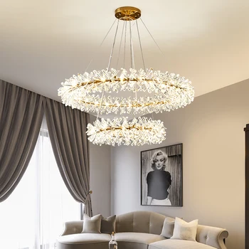 Роскошный подвесной светильник в скандинавском стиле, Хрустальная светодиодная люстра 40 60 80 см, кольцевая люстра, светильники для гостиной и спальни