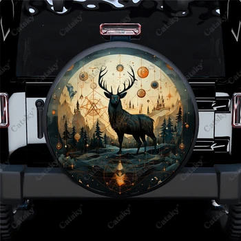 Самец оленя из полиэстера с рисунком ярких цветов Универсальный чехол для шин запасного колеса Чехлы для колес для прицепа RV внедорожника грузовика Кемпера