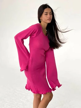 Сексуальное мини-облегающее платье с открытой спиной Y2K, расклешенное трикотажное платье с длинными рукавами, Женское элегантное уличное платье 2023, шикарная пляжная одежда Cover Up A2676