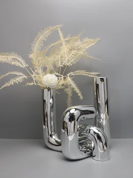 Скандинавская креативная гальваническая серебряная ваза с орнаментом из смолы гостиная ТВ-шкаф украшение обеденного стола