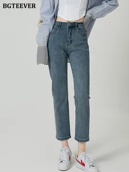 Стильные джинсовые брюки BGTEEVER с высокой талией, женские весенне-летние Прямые женские джинсовые брюки с карманами