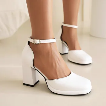 Туфли на высоком каблуке с квадратным носком большого размера, туфли на толстом каблуке для удобных и персонализированных свадебных банкетов