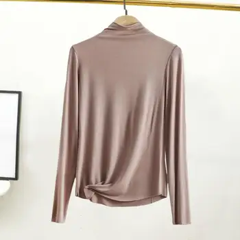 Удобная в носке блузка Мягкий теплый однотонный пуловер с полувысоким воротником, блузка с длинным рукавом для женщин, эластичная облегающая одежда