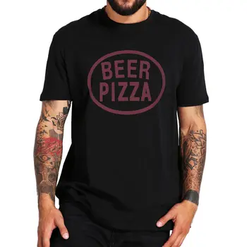 Футболка для любителей пива и пиццы, винтажные футболки с рисунком Y2k для мужчин и женщин, топы унисекс из 100% хлопка с круглым вырезом, размер ЕС