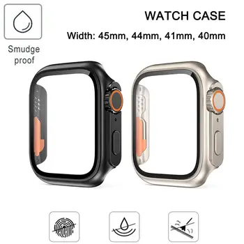 Чехол для Apple Watch 44 мм 45 мм 41 мм 40 мм Защитная пленка для экрана 1: 1 Заменена на Ultra 49 мм Чехол для ПК + стекло iwatch series 8 7 6 5 SE E2C4